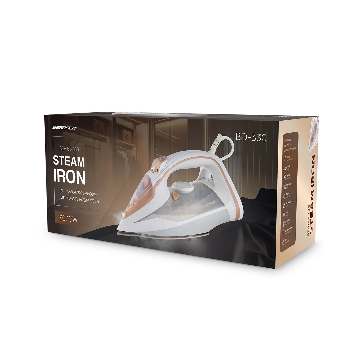 Naparovacia žehlička Berdsen BD-330 s výkonom 3000 W, keramický povrch, vertikálna prevádzka – Obrázok 3