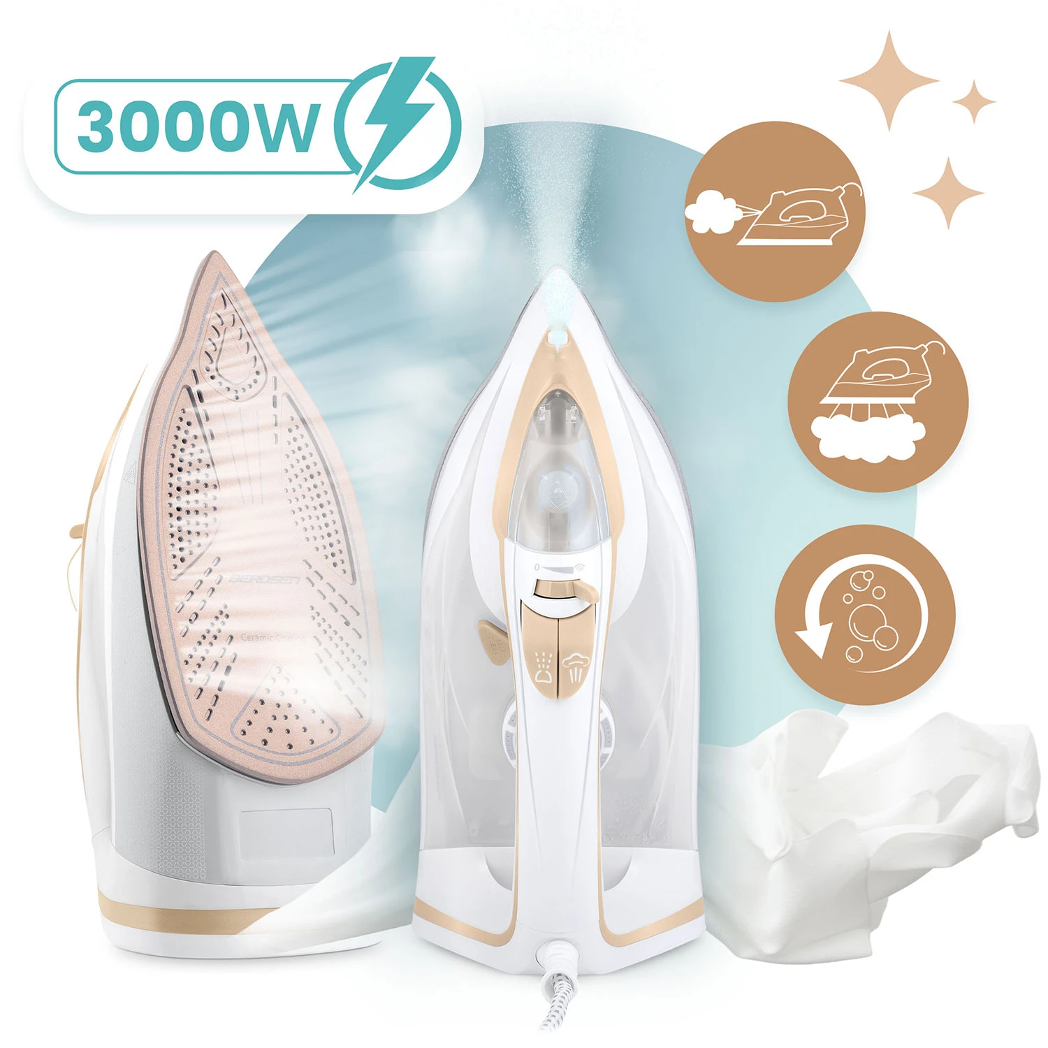 Naparovacia žehlička Berdsen BD-330 s výkonom 3000 W, keramický povrch, vertikálna prevádzka – Obrázok 8