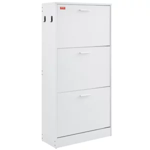 Úzka skrinka na topánky, biely stojan na topánky, 600 x 237 x 1200 mm, skrinka na topánky s 3 výklopnými dvierkami + horný úložný priestor, botník s nosnosťou 45,35 kg, skrinka na topánky z masívneho dreva do chodby