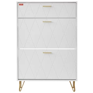 Úzka skrinka na topánky , biely stojan na topánky, 800 x 239 x 1200 mm, skrinka na topánky s 3 dvierkami + horným úložným priestorom, botník s nosnosťou 68 kg, skrinka na topánky, drevotrieska P2, do predsiene