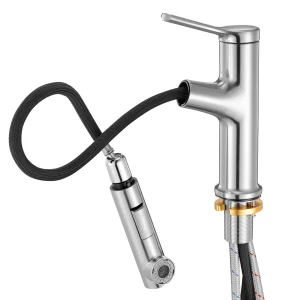 Umývadlová batéria z brúseného niklu a nehrdzavejúcej ocele, kuchynská drezová batéria s vyťahovacou sprchou, úsporná, jednopáková batéria do kúpeľne, obytného auta, barového drezu