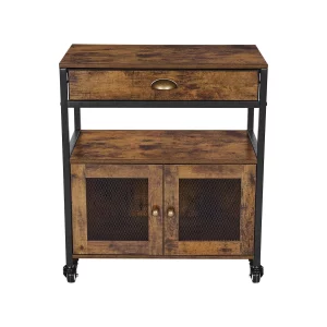 Kávová barová skrinka 61 x 36 x 70,5 cm Kávová barová skrinka vo vidieckom štýle so 4-úrovňovým úložným priestorom, prenosným barovým stolíkom s kolieskami a sieťovanými dverami, príborníkom do vstupnej časti kuchyne