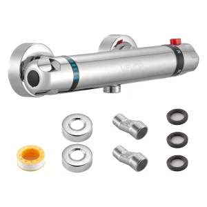 Sprchová batéria s termostatom, bezpečnostný zámok 38 °C, sprchový ventil, vaňová batéria, regulačné ventily teploty do kúpeľne, obytného automobilu, hotela, chrómovaný povrch