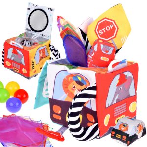 Mäkká senzorická Montessori kocka s obrúskami