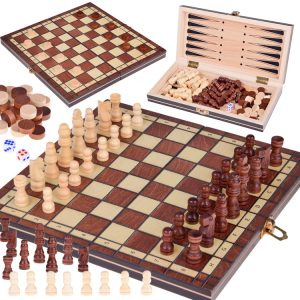 SADA 3 v 1 Drevená hra Šach Dáma Backgammon Obojstranná hracia doska GR0692