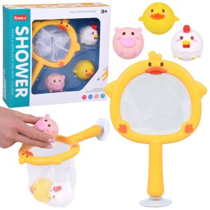 Hračky do kúpeľa RYBÁRSTVO 3 gumené zvieratká bez otvoru + sitko ZA5924