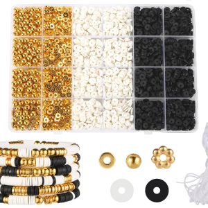Sada korálok, zlatý, čiernobiely, náramok priateľstva, DIY ZA5284