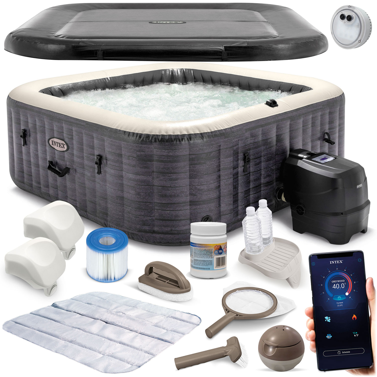 Nafukovacia vírivka s hydromasážou pre 4 osoby INTEX 28450 + generátor chlóru