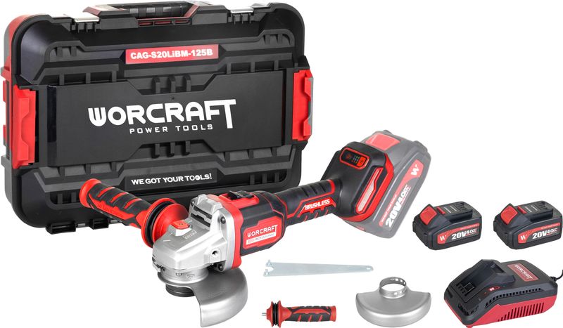Set Worcraft CAG-S20LiBM, uhlová brúska 125 mm, ShareSYS , 2x 4.0 Ah akumulátor + nabíjačka, bezuhlíková, 6 rýchlostná – Obrázok 5