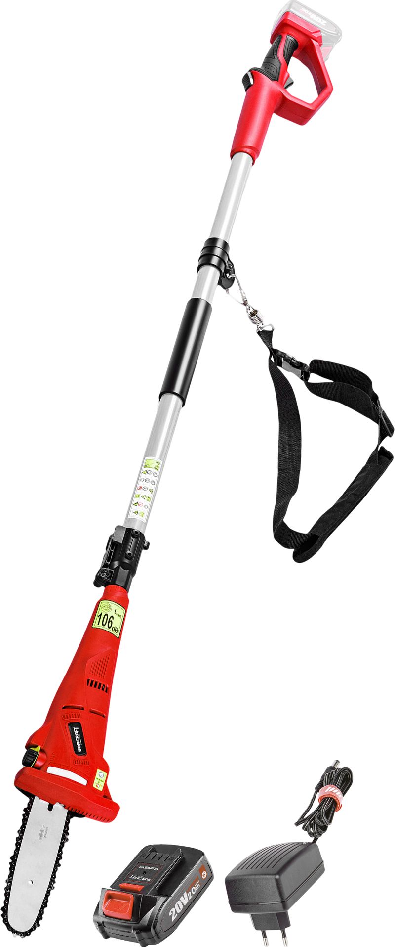 Píla Worcraft CPS-S20Li ShareSYS, 20V Li-Ion, vyvetvovacia, lišta 8" OREGON, teleskopická 188-270 cm, SET 1x 2.0 Ah akumulátor, 1x nabíjačka – Obrázok 7
