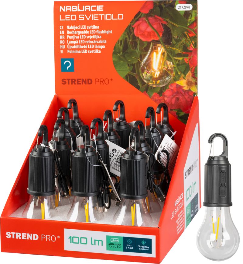 Žiarovka Strend Pro, kempingové, LED, 100 lm, 400 mAh, USB-C nabíjanie, svietidlo, sellbox 12ks – Obrázok 5