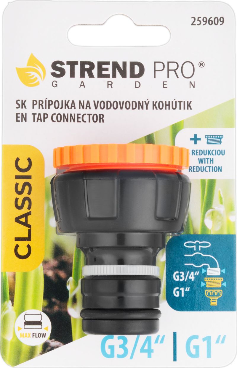 Prípojka Strend Pro Garden, G1", s redukciou G3/4", na vodovodný kohútik, vnútorný závit, MAX FLOW – Obrázok 2
