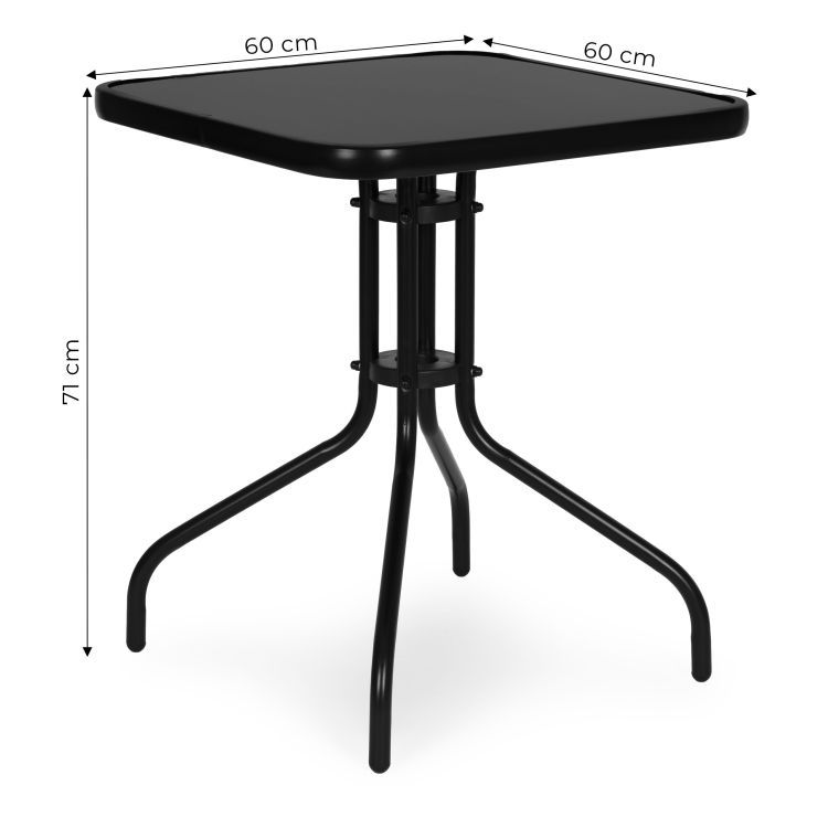 Štvorcový záhradný stôl 60 cm z tvrdeného skla na záhradu, terasu, balkón, čierny MultiGarden – Obrázok 5