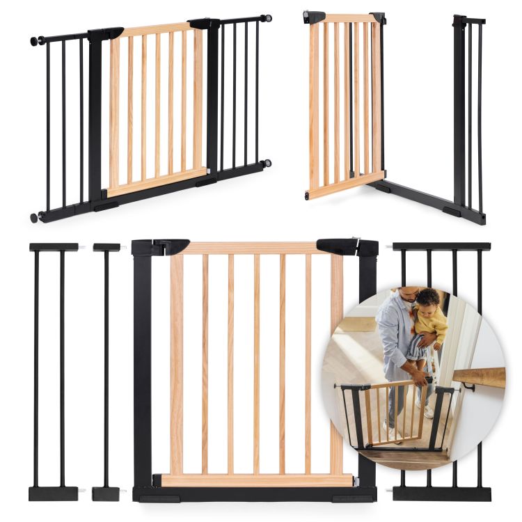 Bezpečnostná zábrana 74-130 cm pre schody a dvere kov drevené doplnkové panely