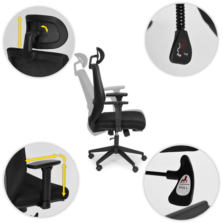 Ergonomická otočná kancelárska stolička ModernHome s nastaviteľnou výškou, čierna – Obrázok 3