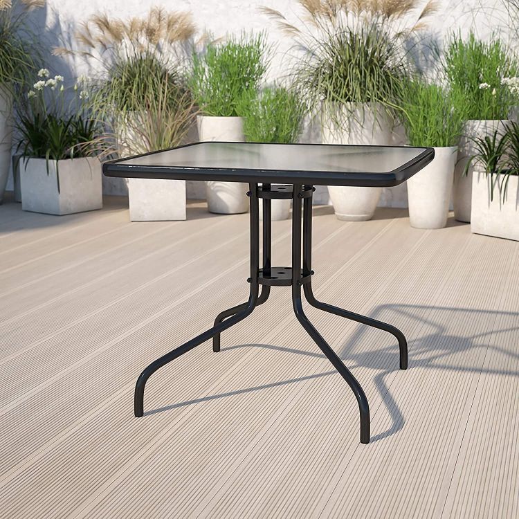 Záhradný stôl 80x80 cm na terasu, záhradu, balkón, tvrdené sklo, otvor na slnečník, MultiGarden – Obrázok 5