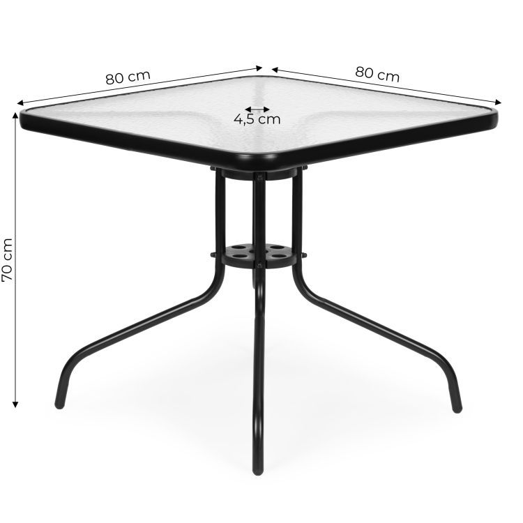 Záhradný stôl 80x80 cm na terasu, záhradu, balkón, tvrdené sklo, otvor na slnečník, MultiGarden – Obrázok 2