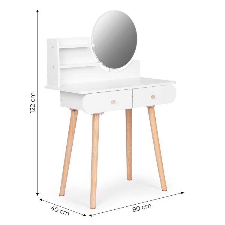 Veľký moderný kozmetický toaletný stolík, zrkadlo, police, ModernHome – Obrázok 2