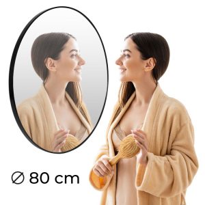 Okrúhle nástenné zrkadlo 80 cm závesné moderné čierne hliníkové rámy ModernHome