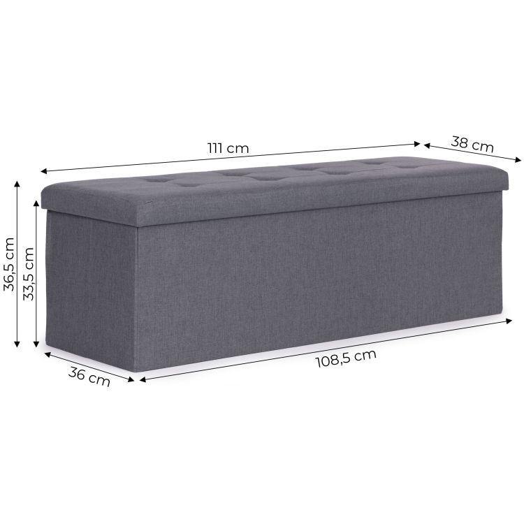 Prešívaná taburetka 111x38 cm s úložným priestorom, čalúnená komoda, tmavosivá, ModernHome – Obrázok 2