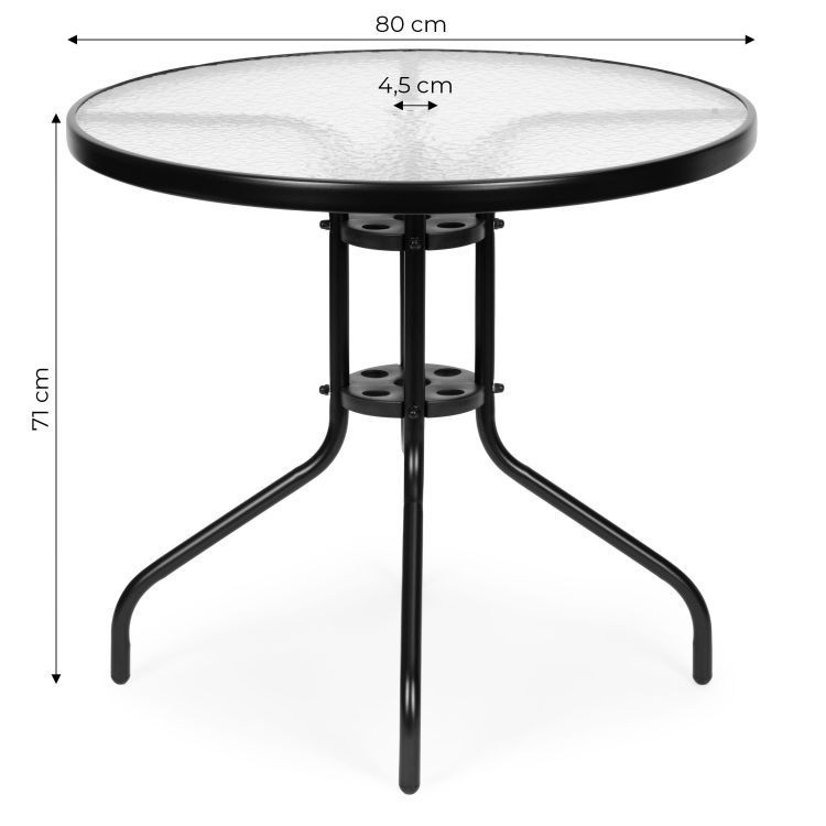 Okrúhly záhradný stôl 80 cm na terasu, záhradu, balkón, tvrdené sklo, otvor na slnečník, MultiGarden – Obrázok 3