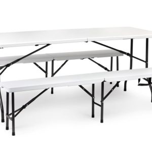 Cateringová súprava: banketný stôl 180 cm, 2 lavice, biely, MultiGarden