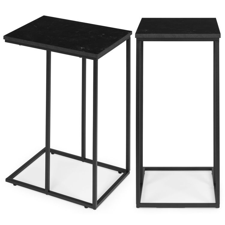 ModernHome príručný stolík na notebook z čierneho mramoru v tvare C