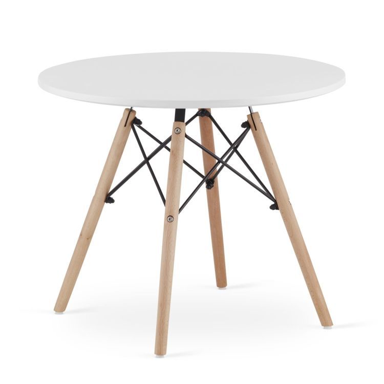 Moderný škandinávsky konferenčný stolík, biely okrúhly vrch, 60 cm
