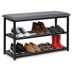 Botník so sedadlom, policou, čalúnenou lavicou 80 cm, 2 policami ModernHome