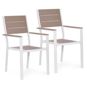 Sada 2 záhradných stoličiek na terasu, balkón, oceľ, HDPE, biela, MultiGarden