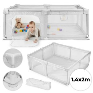 Detská ohrádka 140x200 cm suchý bazén ihrisko sivá + taška ECOTOYS