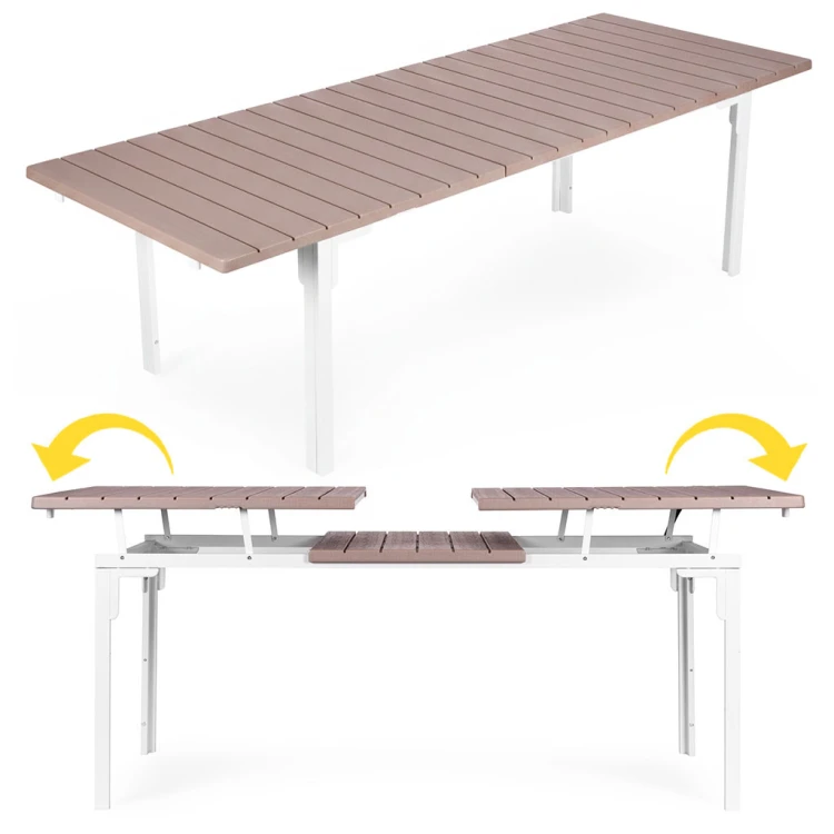 Rozkladací záhradný stôl 180-240 cm, až 12 miest na sedenie, HDPE oceľ, béžová, MultiGarden