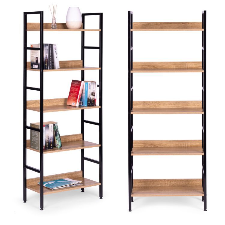Vysoká loftová polica, 5 políc, kov, MDF, ModernHome