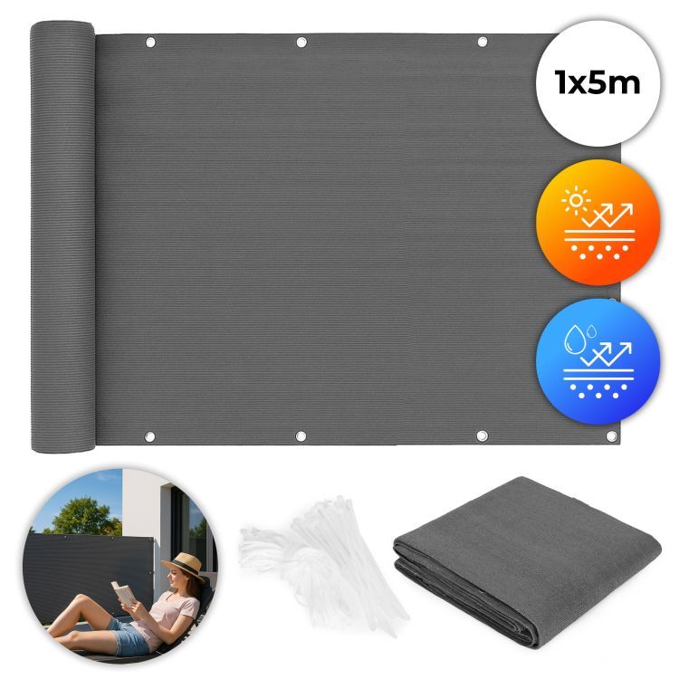 Balkónový kryt s armatúrami 100x500 cm tieniaca sieť + montážne prvky sivý MultiGarden