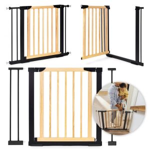 Bezpečnostná zábrana 74-100 cm na schody a dvere, kov, drevo, doplnkové panely, ECOTOYS