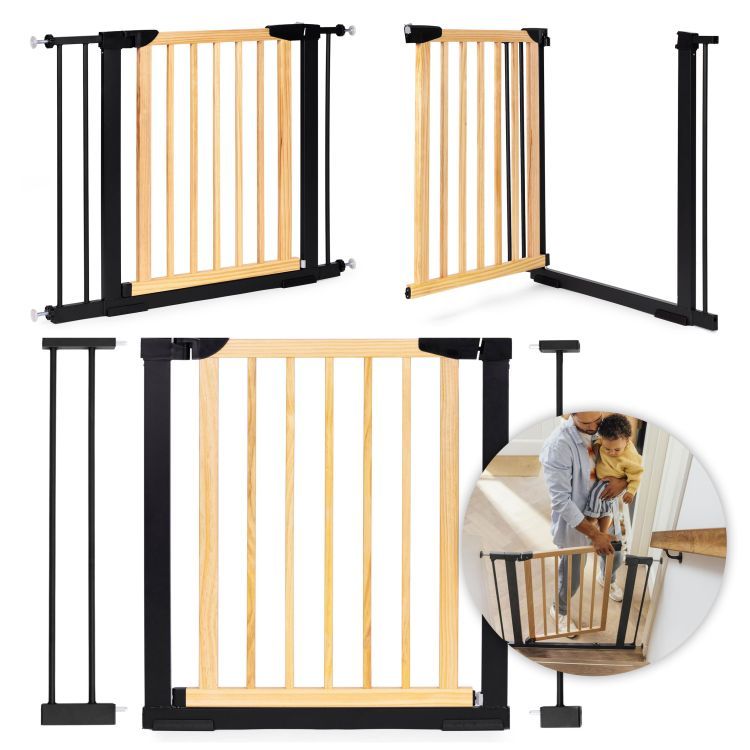 Bezpečnostná zábrana 74-100 cm na schody a dvere, kov, drevo, doplnkové panely, ECOTOYS