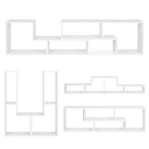 Moderná modulárna geometrická knižnica, 4-policová knižnica, ModernHome