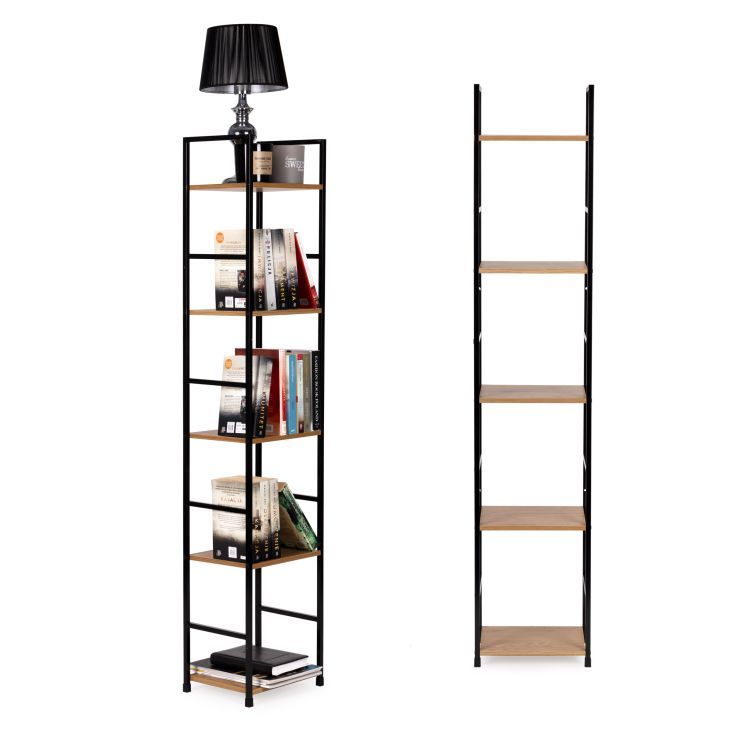 Moderná drevená polica s kovovým rámom, LOFT, 5 políc, ModernHome