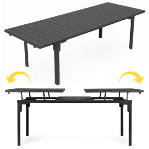 Rozkladací záhradný stôl 180-240 cm, až 12 miest na sedenie, oceľ, HDPE, sivý, MultiGarden