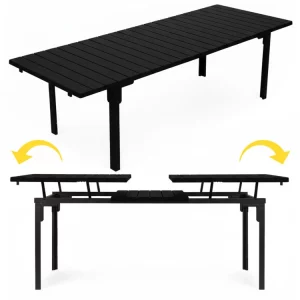 Rozkladací záhradný stôl 180-240 cm, až 12 miest na sedenie, HDPE oceľ, čierny, MultiGarden