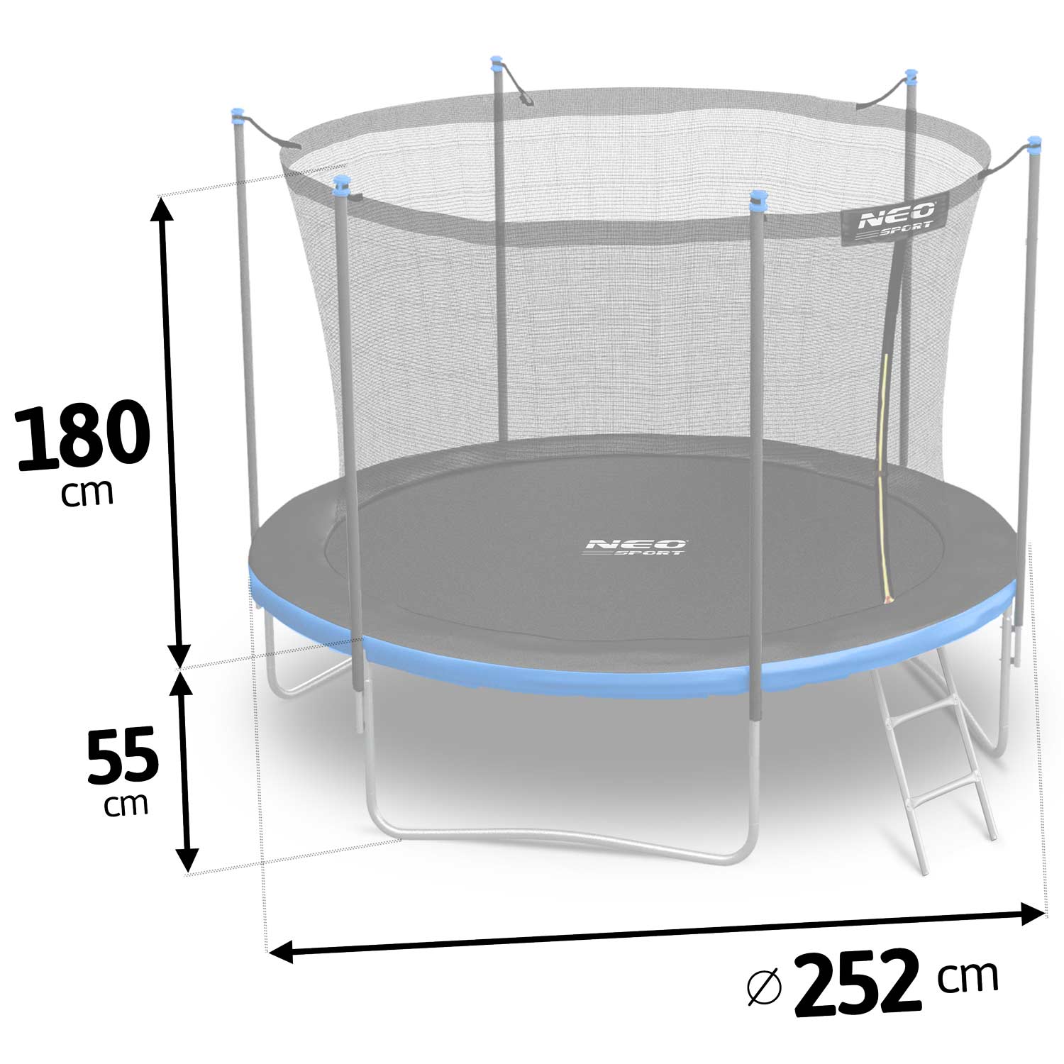 Záhradná trampolína Neo-Sport s dĺžkou 252 cm a vnútornou sieťou – Obrázok 2