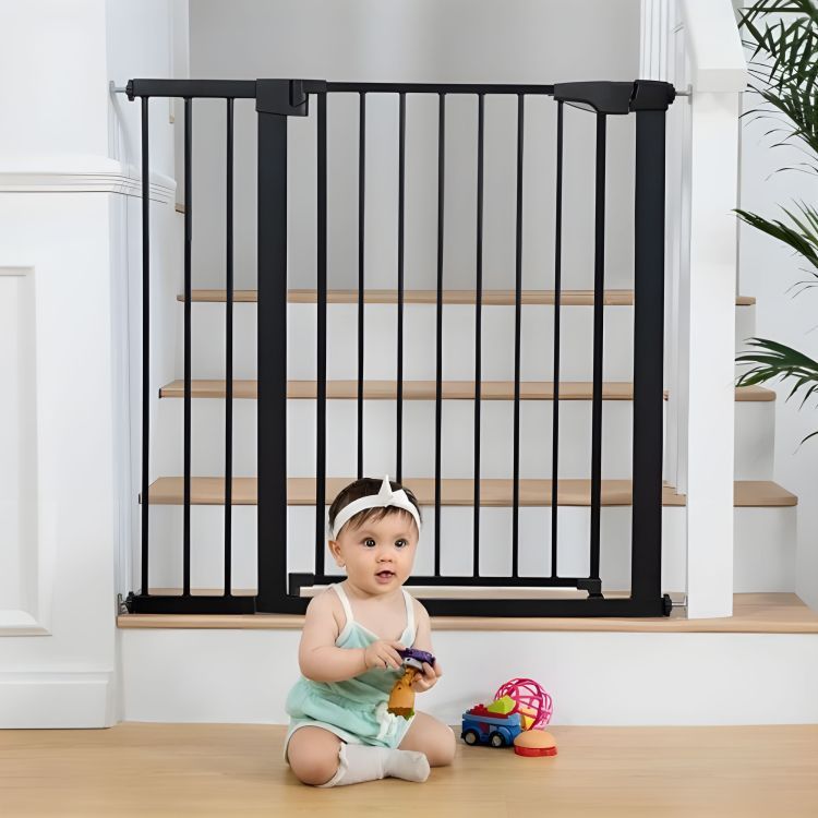 Bezpečnostná zábrana 74-105 cm na schody a dvere, oceľová, prídavné panely, čierna ECOTOYS – Obrázok 5
