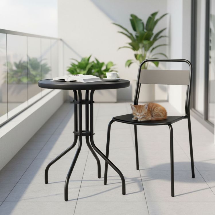 Okrúhly záhradný stôl 60 cm z tvrdeného skla na záhradu, terasu, balkón, čierny MultiGarden – Obrázok 5