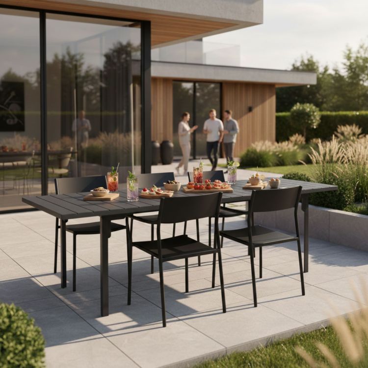 Rozkladací záhradný stôl 180-240 cm, až 12 miest na sedenie, oceľ, HDPE, sivý, MultiGarden – Obrázok 6
