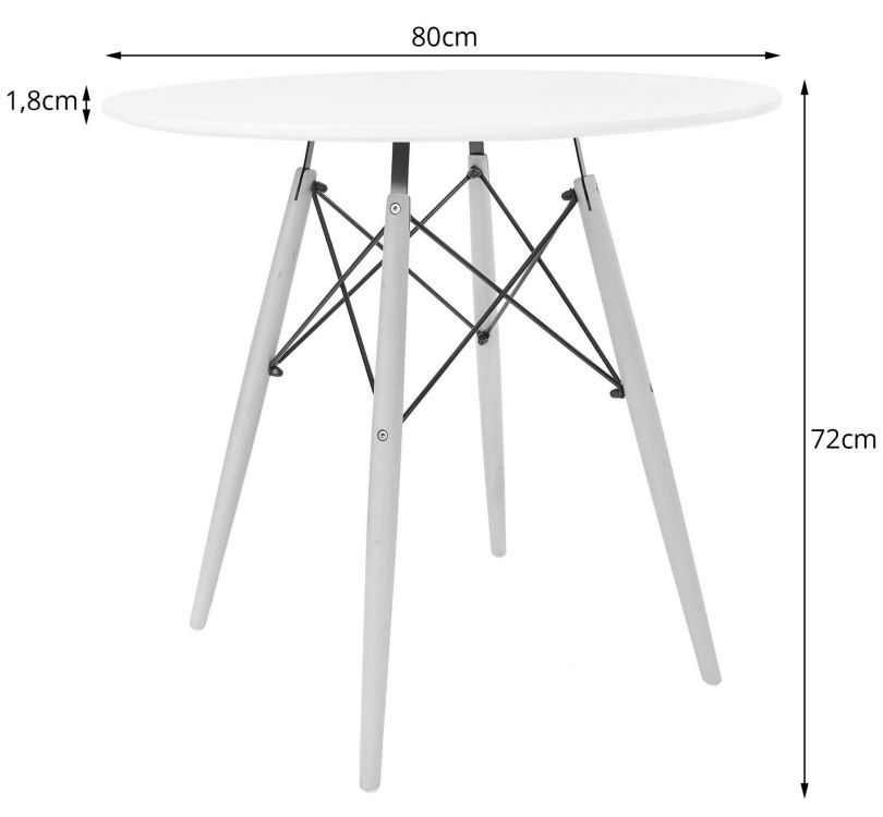 Moderný drevený okrúhly stôl 80 cm - čierny / čierne nohy 80 cm – Obrázok 3