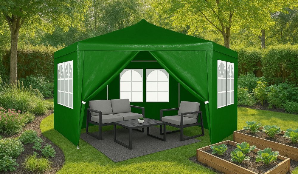 Záhradný pavilónový stan 2x2x2 m s oknami zelený MultiGarden – Obrázok 3