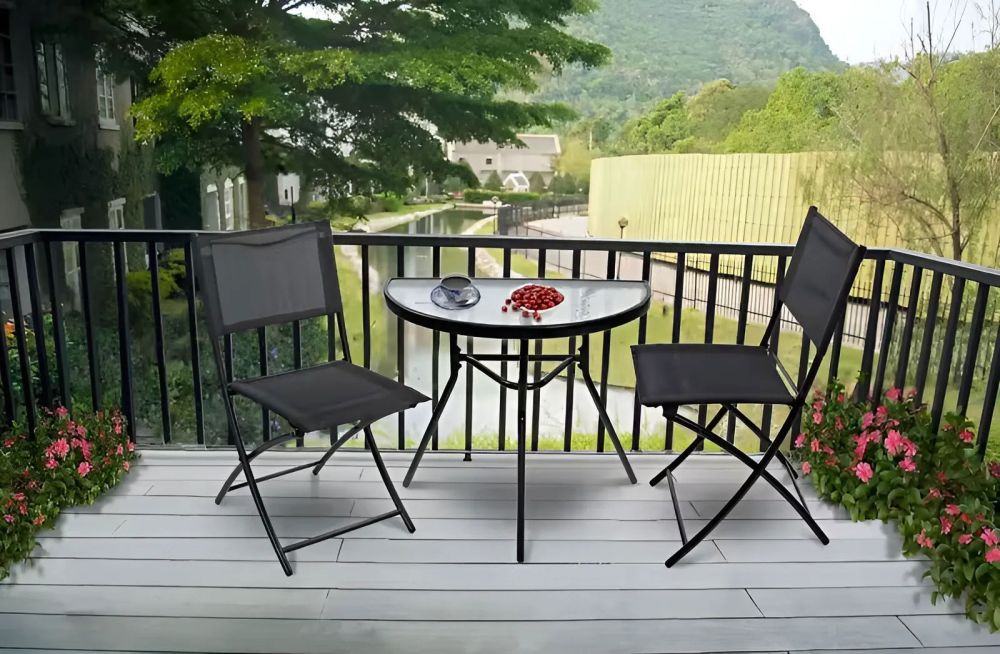 Polkruhový sklenený konferenčný stolík na balkón, terasu, verandu, MultiGarden – Obrázok 5