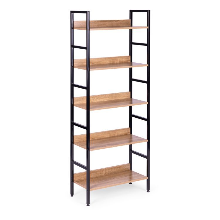 Vysoká loftová polica, 5 políc, kov, MDF, ModernHome – Obrázok 3