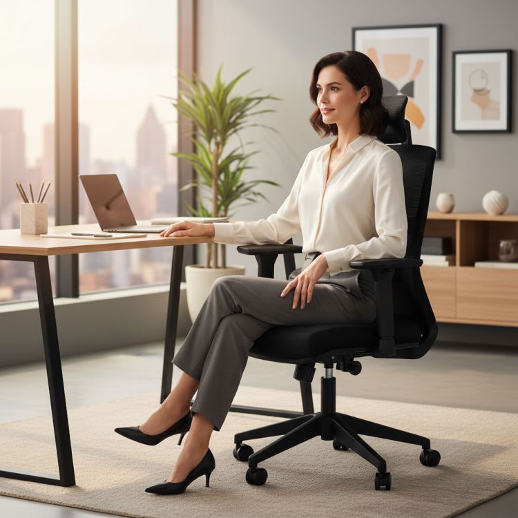 Ergonomická otočná kancelárska stolička ModernHome s nastaviteľnou výškou, čierna – Obrázok 8