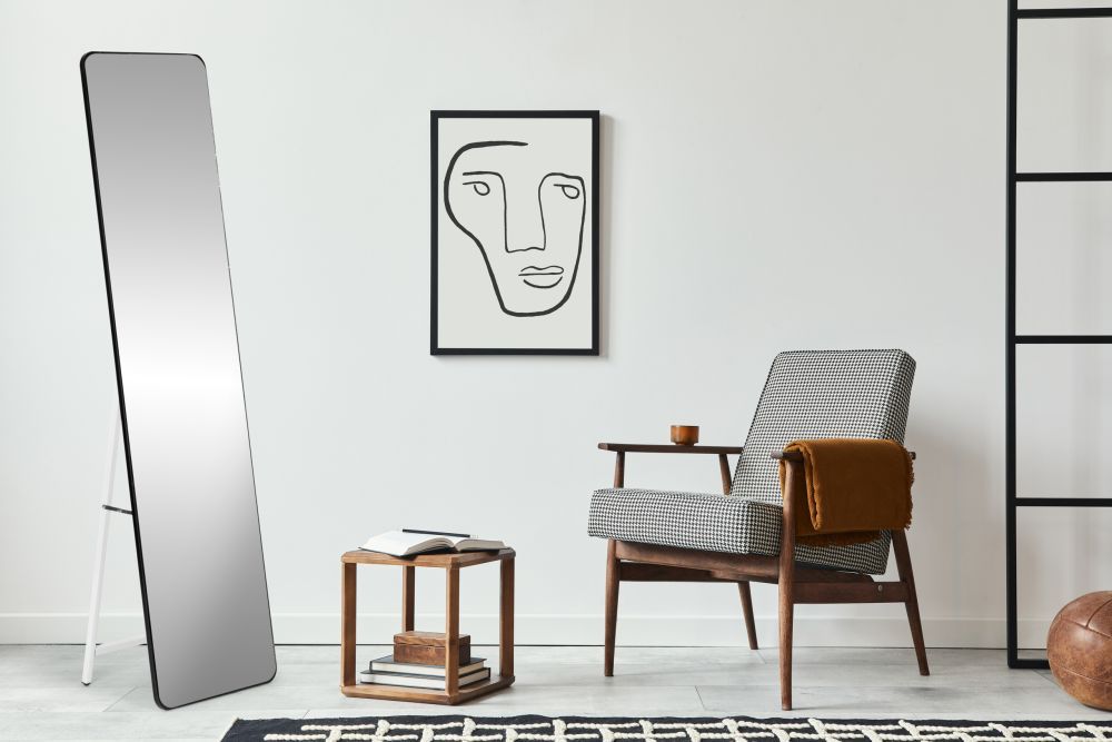 Veľké obdĺžnikové stojace zrkadlo, úzky rám, 148 cm, ModernHome – Obrázok 6